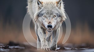Stunning Wolf Image In The Style Of Martin Rak And Franciszek Starowieyski photo