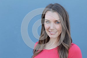 Stunning woman smiling close up with space for copy