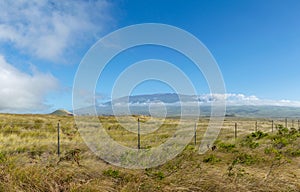 Stunning XXL panorama view of Mauna Kea volcano 4205 metres elevation seen from Highway 190 near the town of Waimea on the Big I