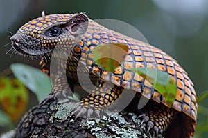Stunning Yellow-banded Armadillo on Tree Trunk photo