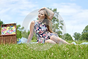 Stunning young blonde woman - picnic