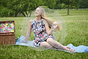 Stunning young blonde woman - picnic