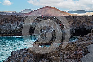 Stunningly beautiful lava caves and cliffs in Los Hervideros after sunset Lanzarote Canary Islands Spain. Travel concept