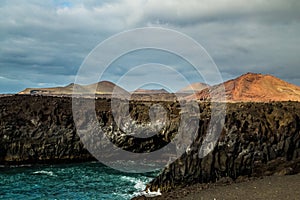 Stunningly beautiful lava caves and cliffs in Los Hervideros after sunset Lanzarote Canary Islands Spain. Travel concept