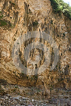 Stunningly beautiful original stone walls of the gorge Panta Vrexei in Evritaniia, Greece