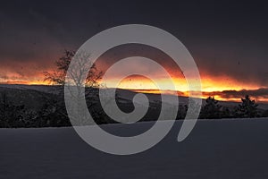 Stunningly beautiful winter view of the Norwegian sunset photo