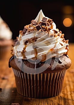 Stunningly Perfect Browny Cupcake with Whipped Cream and Chocola