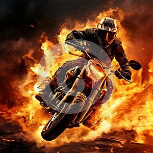 a stunt performer executing a dangerous stunt on a motorcyclej photo