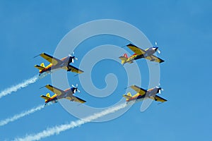 Stunt planes flying at Deva Airshow.
