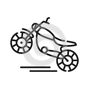 Stunt riding a motorcycle black line icon on white background. Extreme. Motorcycle tricks. Pictogram for web page, mobile app,