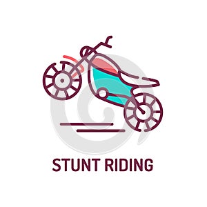 Stunt riding a motorcycle color line icon on white background. Extreme. Motorcycle tricks. Pictogram for web page, mobile app,