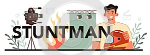 Stuntman typographic header. Actor performing dangerous stunt