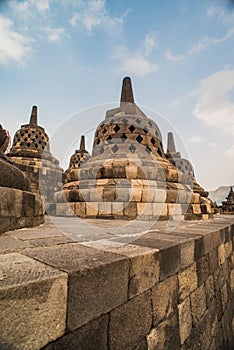 Stupa in Borobudur, ancient buddhist temple near Yogyakarta, Java, Indonesia