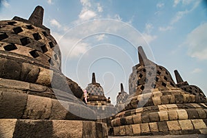 Stupa in Borobudur, ancient buddhist temple near Yogyakarta, Java, Indonesia