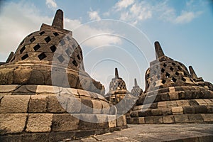 Stupa in Borobudur, ancient buddhist temple near Yogyakarta, Java, Indonesia