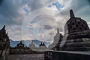 Stupa in Borobudur, ancient buddhist temple near Yogyakarta, Java, Indonesia