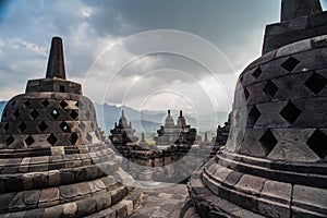 Stupa in Borobudur, ancient buddhist temple near Yogyakarta, Java, Indonesia