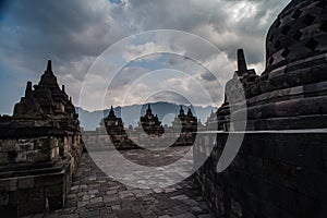 Stupa in Borobudur, ancient buddhist temple near Yogyakarta, Java, Indonesia