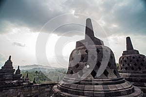 Stupa in Borobudur, ancient buddhist temple near Yogyakarta, Java, Indonesia