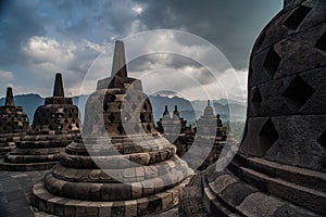 Stupa in Borobudur, ancient buddhist temple near Yogyakarta, Java, Indonesia