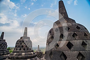 Stupa in Borobudur, ancient buddhist temple near Yogyakarta, Java, Indonesia