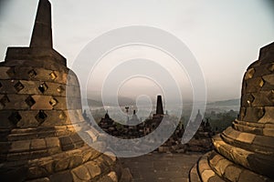 Stupa in Borobudur, ancient buddhist temple near Yogyakarta, Java, Indonesia