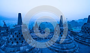 Stupa in Borobudur, ancient buddhist temple near Yogyakarta, Java, Indonesia