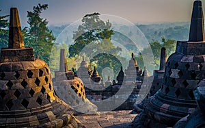 Stupa in Borobudur, ancient buddhist temple near Yogyakarta, Java, Indonesia