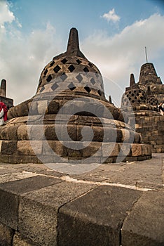 Stupa in Borobudur, ancient buddhist temple near Yogyakarta, Java, Indonesia