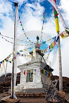 Stupa and buddhist prayer flags