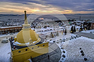 The stupa of Buddhist Temple of Rinpoche Bagsha in Siberian city of Ulan-Ude, Burtyatiya, Russia.