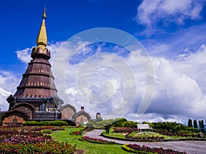 Stupa and garden on the top of Doi Inthanon, Thailand