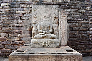 Stupa No 1, Defaced Buddha Statue Inside the Bern of Stupa 1, Sanchi, UNESCO World Heritage Site,