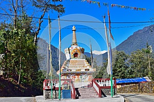 Stupa picture with the mountain landscape backdrop from Yuksom west Sikkim