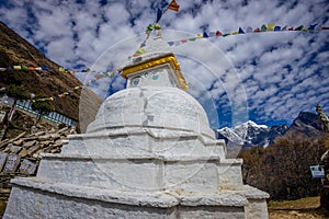 Stupa and prayer flags in Nepal