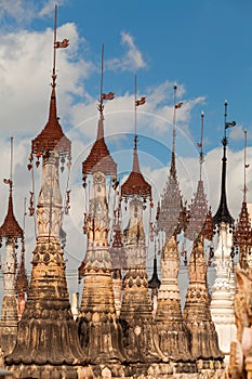Stupa spires in the Kakku Pagoda Complex in Myanmar