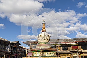 Stupa at square market in Shangri-la old town ,Yunnan,China.