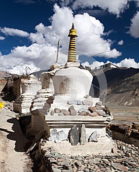 Stupas with beautiful clouds in Karsha gompa