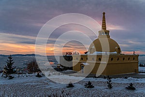 The stupas of Buddhist Temple of Rinpoche Bagsha in Ulan-Ude, Burtyatiya, Russia.