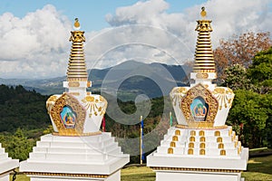 Stupas at the Chagdud Gonpa Khadro Ling Buddhist Temple in Tres Coroas, Brazil