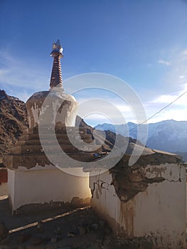Stupas Faraway peace mountains bluesky autumn