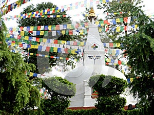 Stupas at Monkey Temple with decorations photo