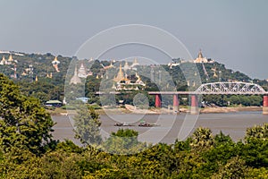 Stupas of Sagaing and Irrawady (Ayeyarwady) river near Mandalay, Myanm