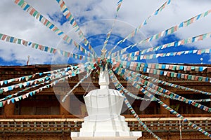 Stupas with Tibet flag in a temple