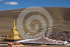 Stupas in tibetan Yarchen Gar Monastery In Sichuan, China.