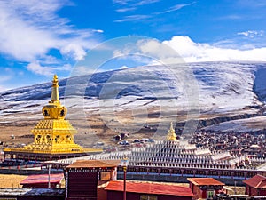 Stupas in tibetan Yarchen Gar Monastery In Sichuan, China