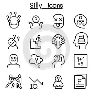 Stupid, foolish, Silly icon set in thin line style