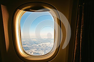 Sturdy Airplane window. Generate Ai photo