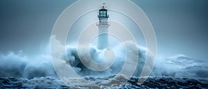 Sturdy Beacon Amidst Stormy Seas. Concept Navigating Challenges, Finding Strength, Resilience and