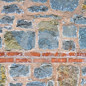 Sturdy blue and gray cut stone brick wall, seamless lined up